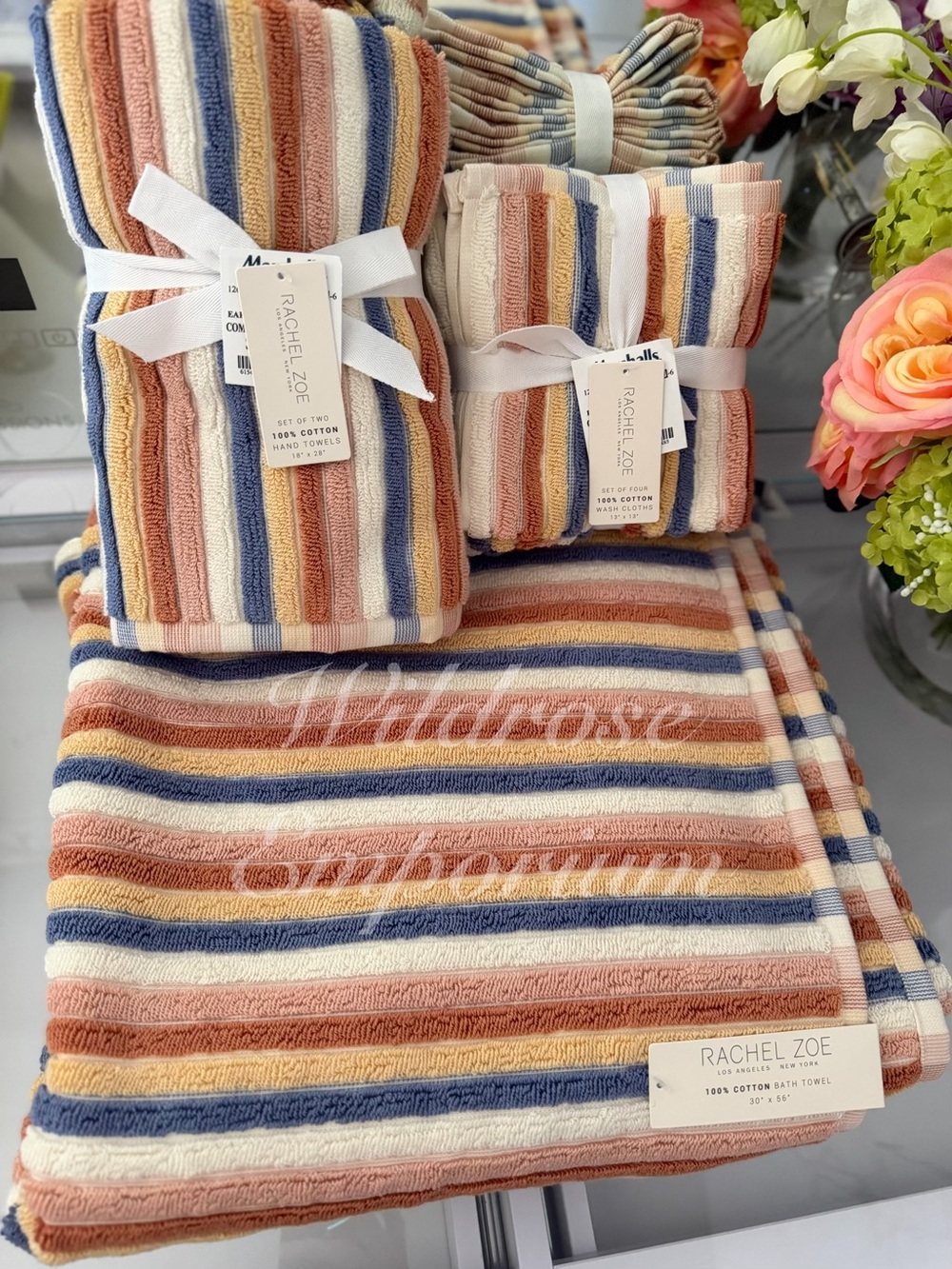 Rachel Zoe fall Autumn Multicolor Striped Bath washcloth hand towel set 8 pc